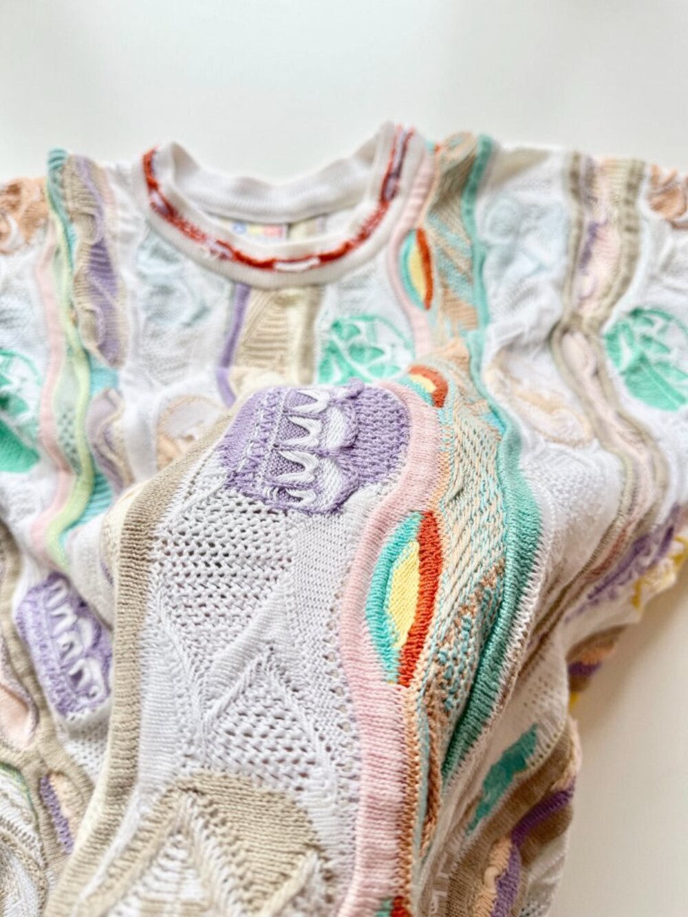 Vintage 90's COOGI White Pastel Easter Egg Cotton Knit Sweater, Size S - Picture 9 of 11